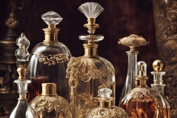 frascos de perfumes antiguos en una habitación